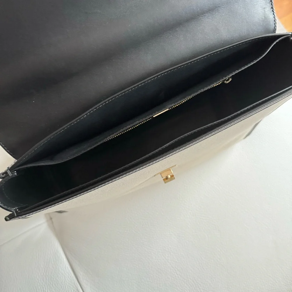 Women's Hugo Boss black  leather  cream canvas Handbag